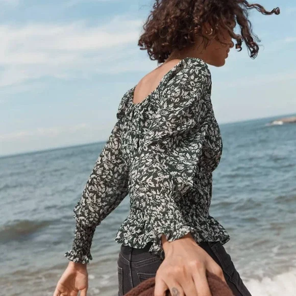Madewell Floral Georgette Top in Forest Leaves - Picture 4 of 14